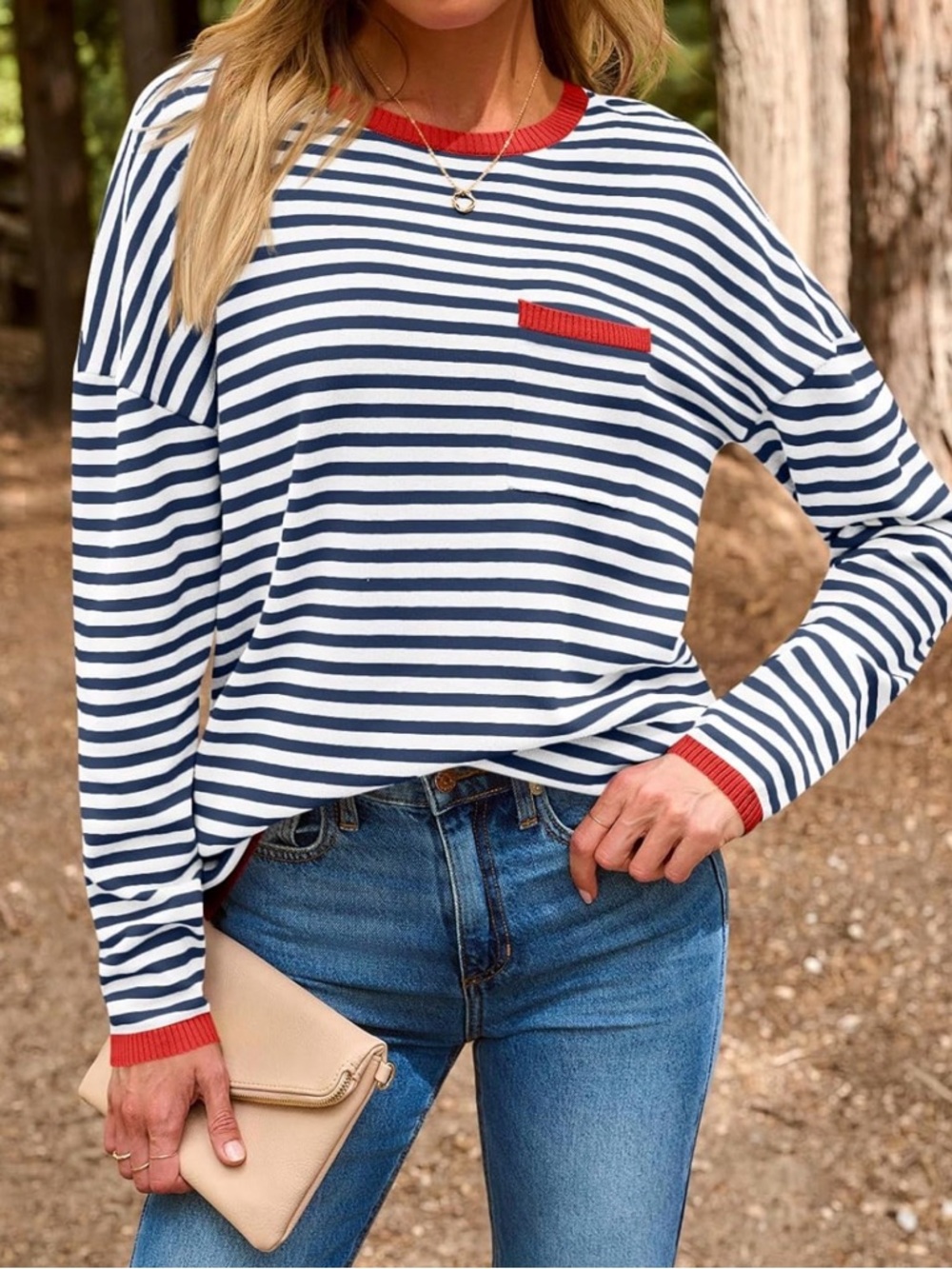 Women’s Cotton Striped Soft Knit Pullover Sweater - Loose Fit